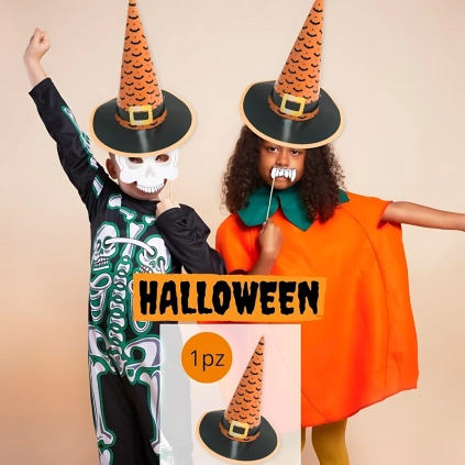 Cappello da strega Halloween arancione con pipistrelli, 1pz.