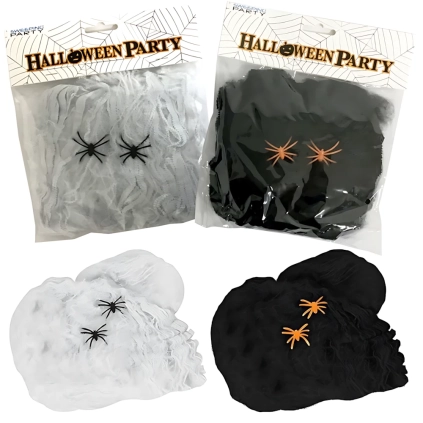 Ragnatela fuliggine Halloween bianca e nera con ragni, 2pz.