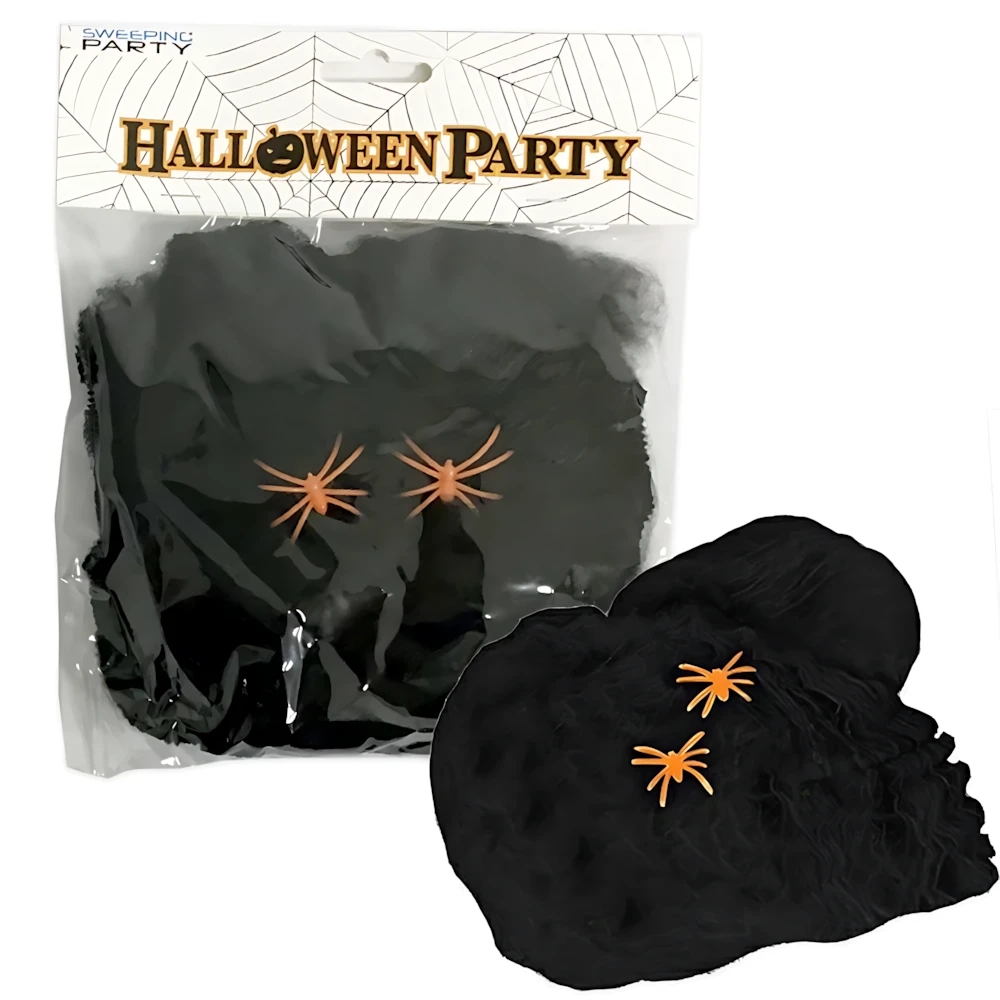 Ragnatela fuliggine Halloween bianca e nera con ragni, 2pz.