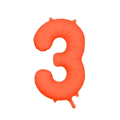 Palloncino Mylar Numero 3 Arancione Neon 34'' (86cm), 1pz.