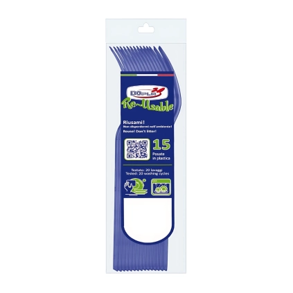 Forchette Compact Blu in plastica riutilizzabili e lavabili in lavastoviglie, 15pz