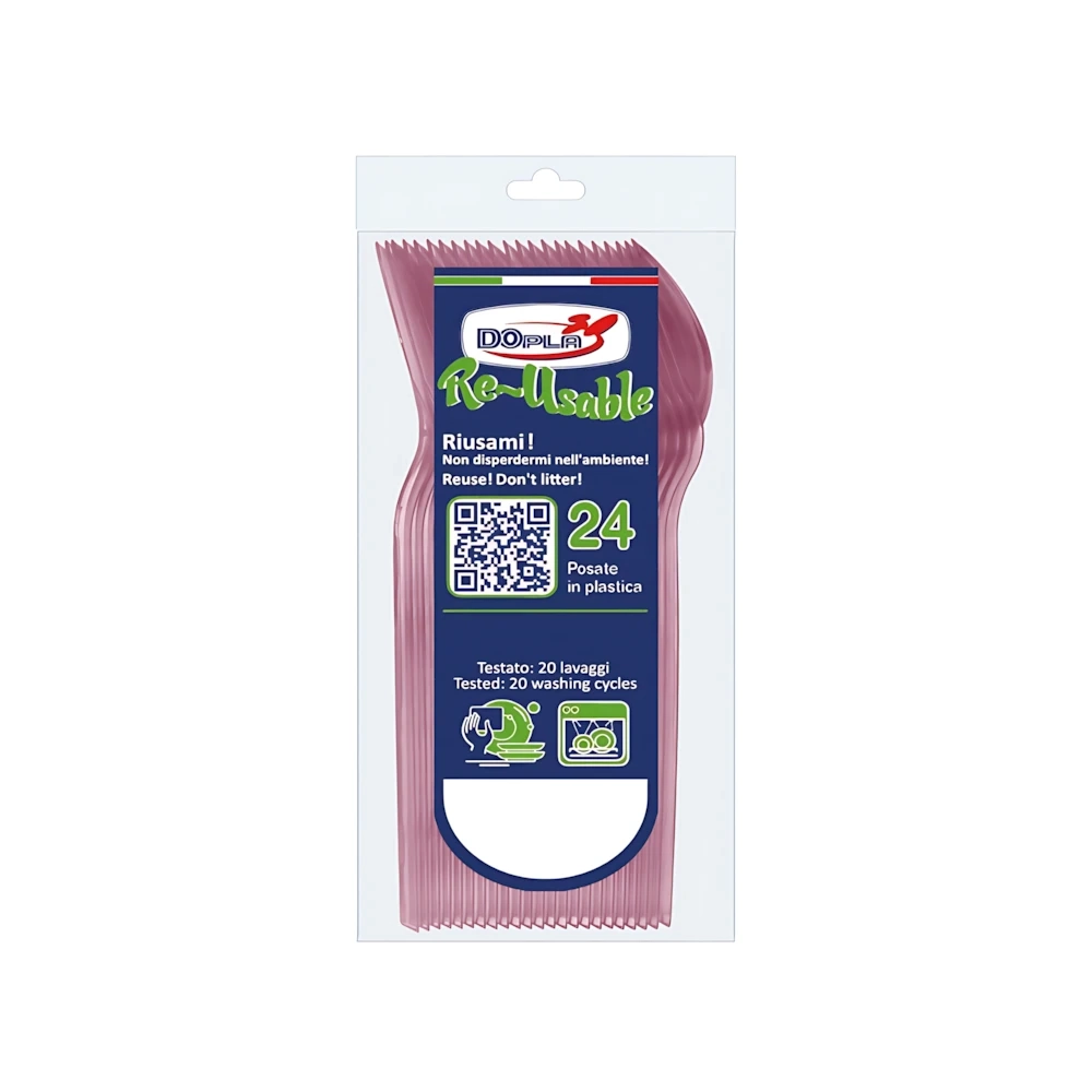 Cucchiaini Dessert Rosa in plastica riutilizzabile, 24pz.