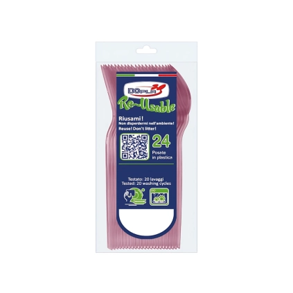 Cucchiaini Dessert Rosa in plastica riutilizzabile, 24pz.