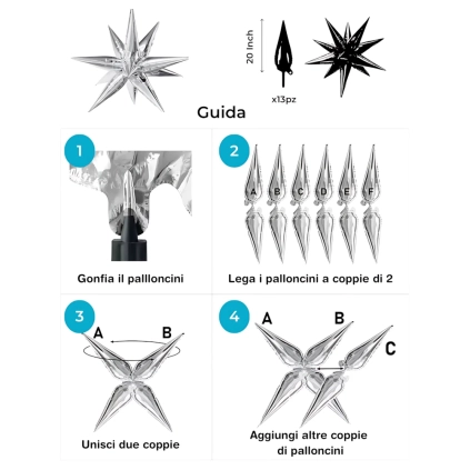 Palloncino Exploding Stars oro 27" con Valvola – Stella a 12 Punte, 1pz