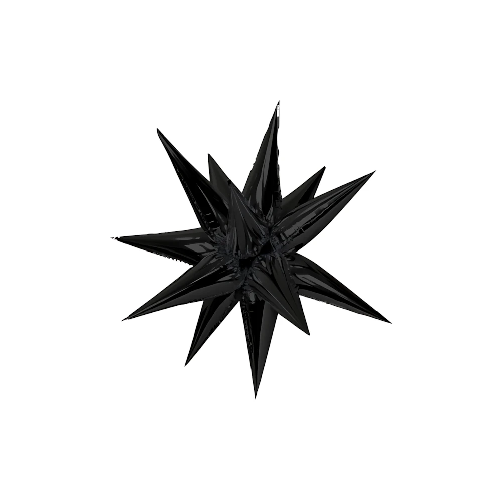 Palloncino Exploding Stars nero 27" con Valvola – Stella a 12 Punte, 1pz