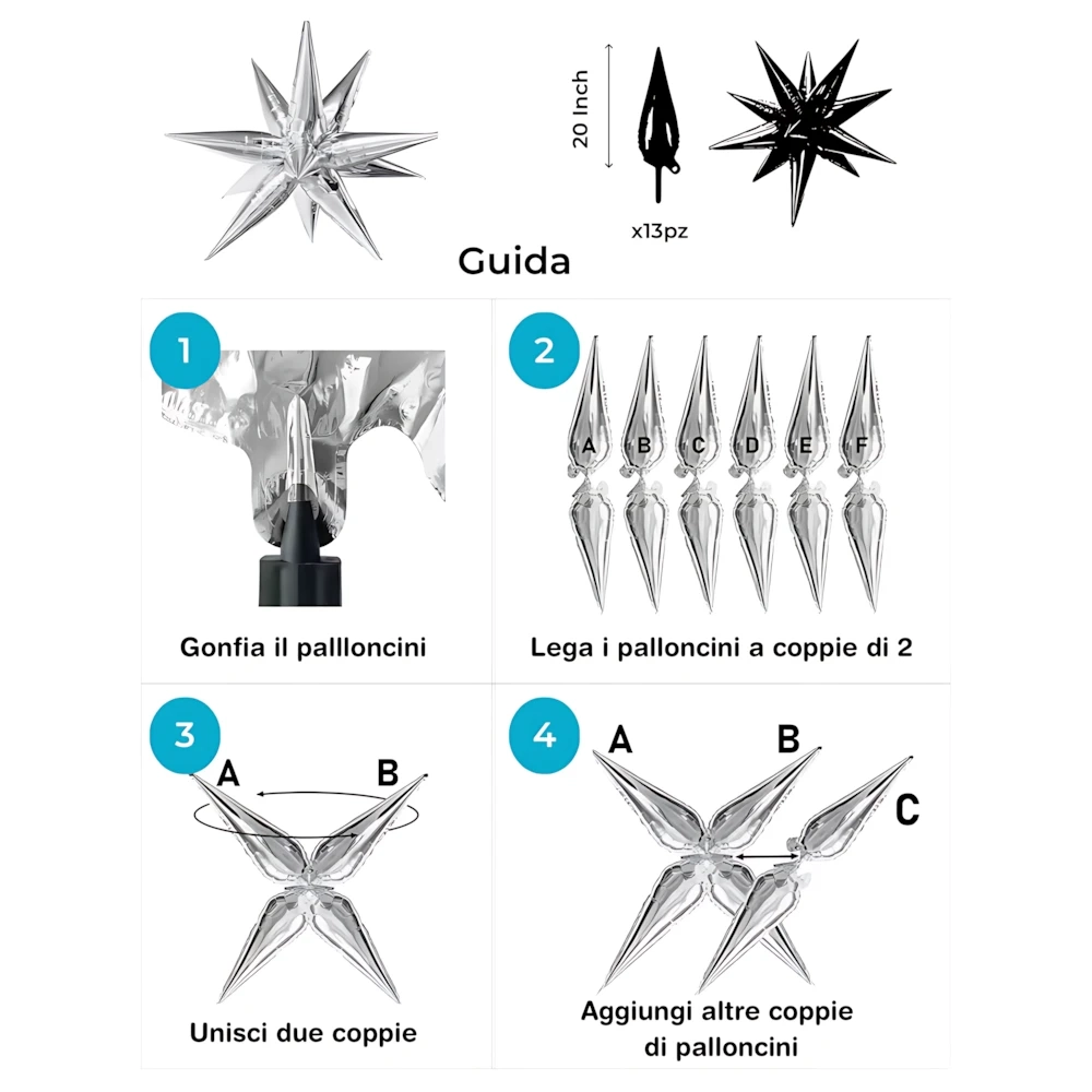 Palloncino Exploding Stars rosso 27" con Valvola – Stella a 12 Punte, 1pz