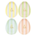Piatti Sagomati Uovo "Happy Easter" Righe Pastello e Oro 22cm 8pz