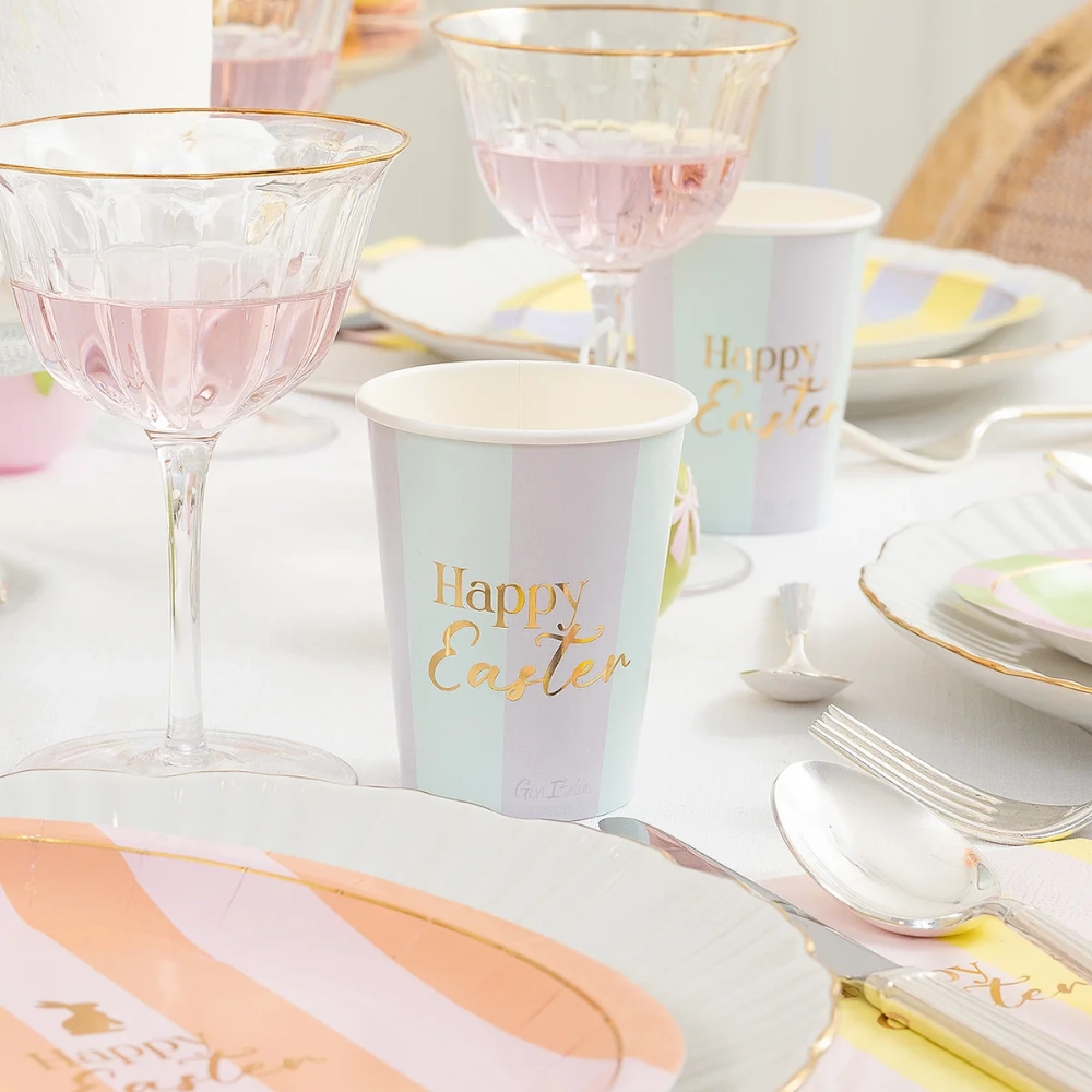 Bicchieri 250cc Easter Bunny "Happy Easter" Oro Eco-Friendly 8pz